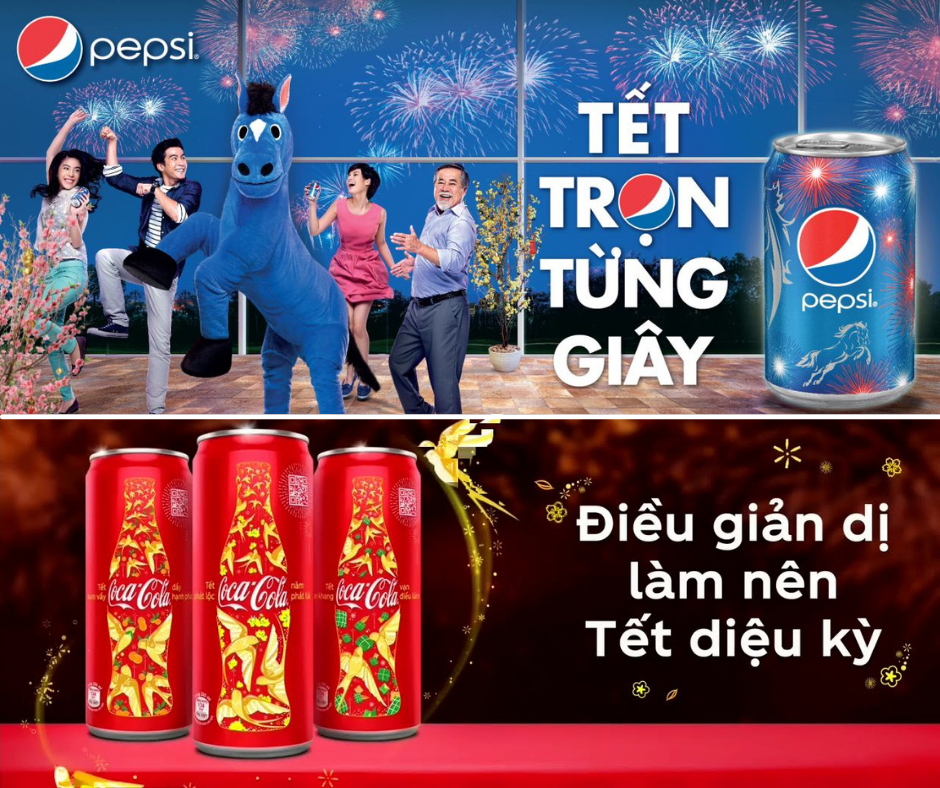 Quảng cáo mang màu sắc riêng của 2 thương hiệu Coca và Pepsi