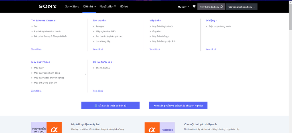 Website của công ty Sony Electronics Việt Nam