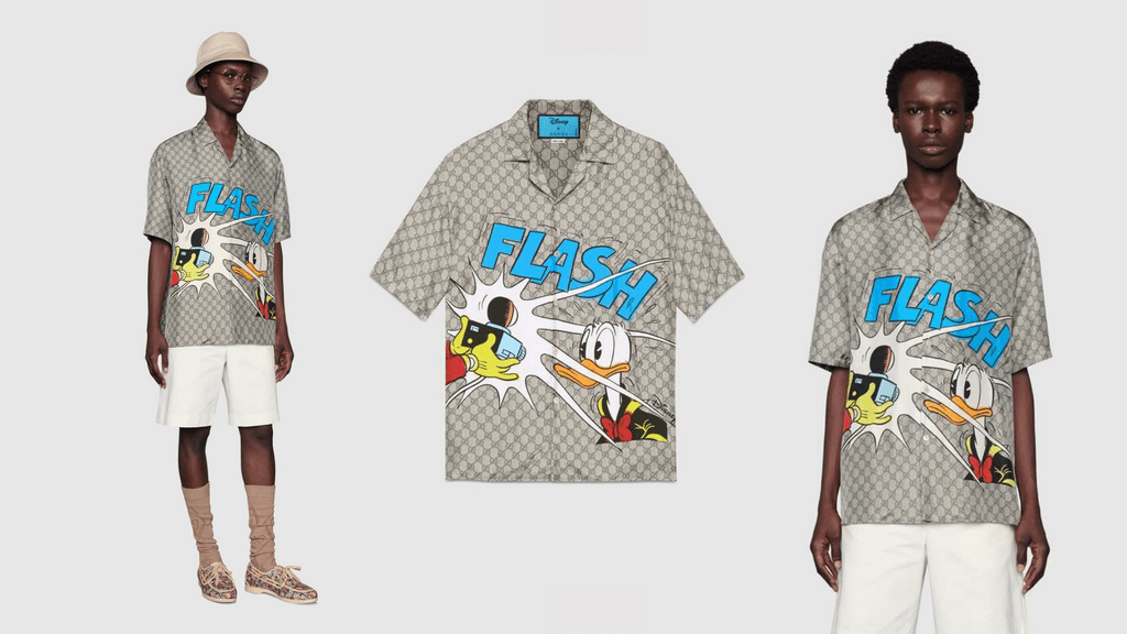 Disney x Gucci Donald Duck print silk bowling shirt