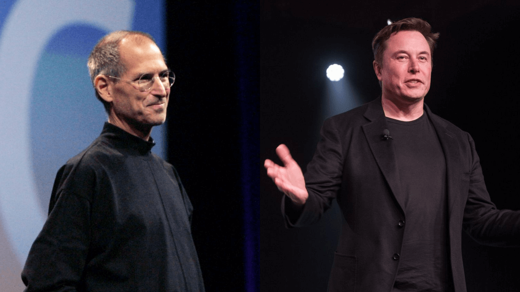 Steve Jobs (trái) và Elon Musk (phải)