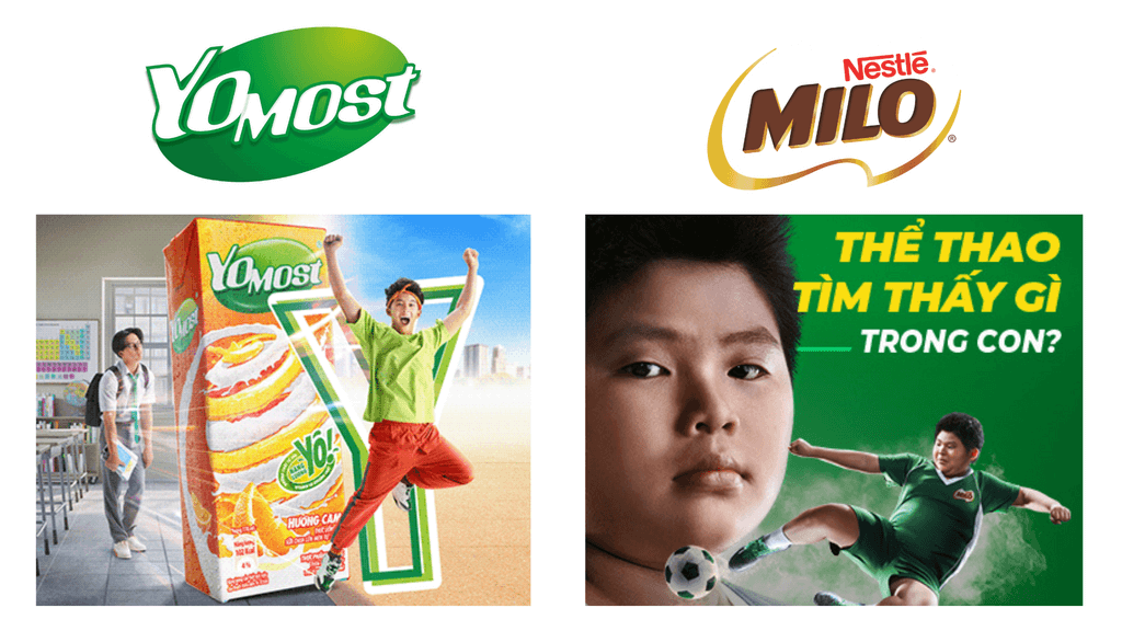 Thương hiệu Yomost (trái) và Thương hiệu Milo (phải)